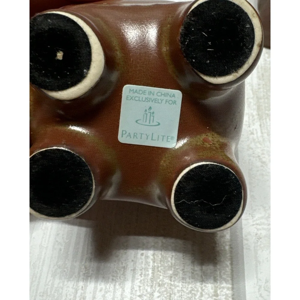 Elephant Tealight Holder Pair Partylite Ceramic Brown/Red Feng Shui Decor 4